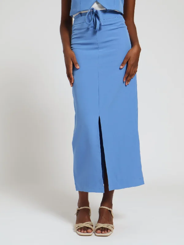 Tie Detail Pencil Midi Skirt - Blue