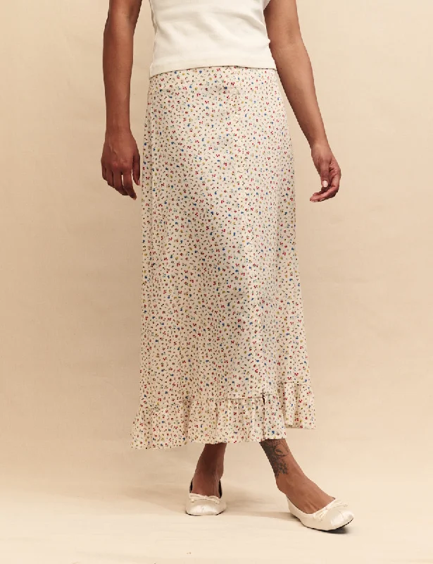 White Ditsy Floral Annalise Midi Skirt