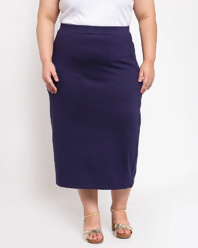 Women Navy Blue Solid A-Line Midi Skirt