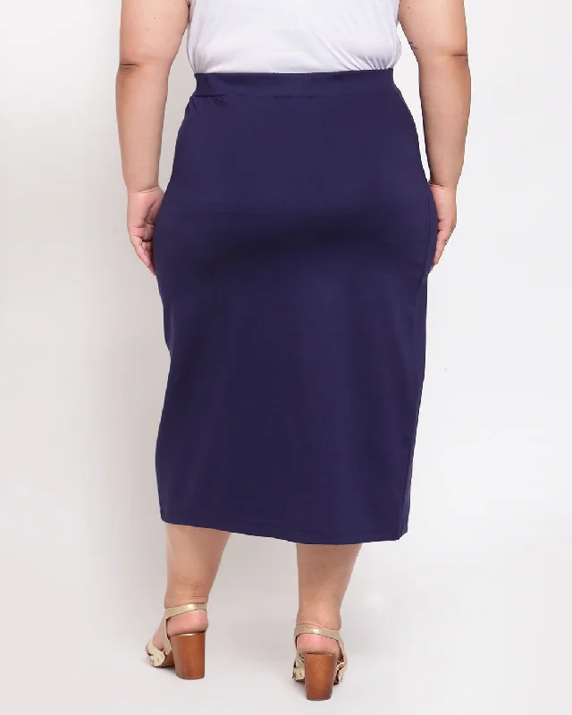 Women Navy Blue Solid A-Line Midi Skirt