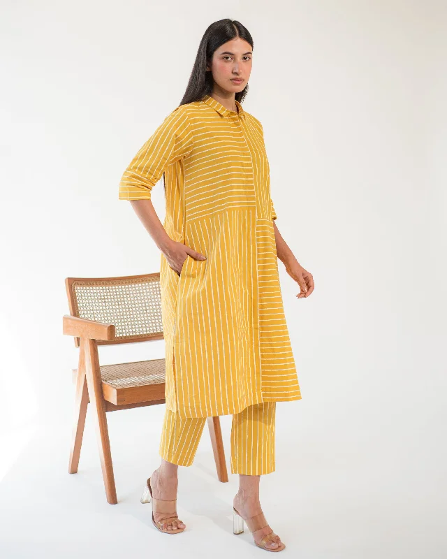 Yellow Stripe Shirt Dress and Pant Set (Set of 2)