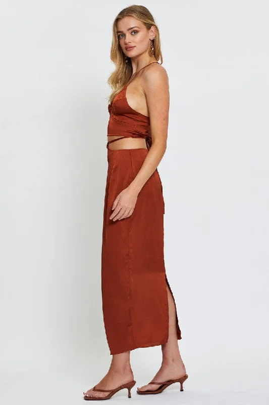 Beige Slip Skirt Maxi Satin