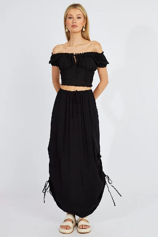 Black Maxi Skirt Side Ruched