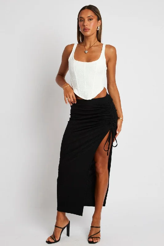 Black Maxi Skirt Side Split Ribbed