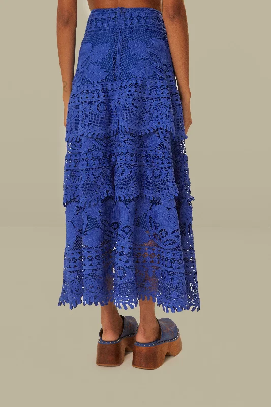 Blue Guipure Midi Skirt