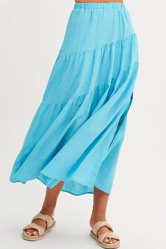 Blue Maxi Skirt Asymmetric Tier