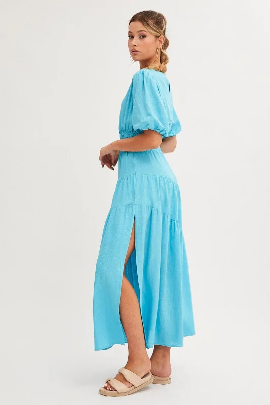 Blue Maxi Skirt Asymmetric Tier