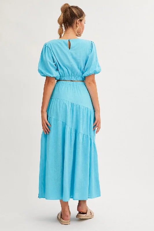 Blue Maxi Skirt Asymmetric Tier