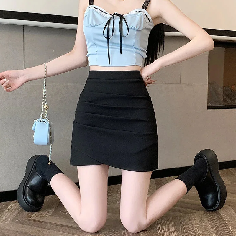 FashionSierra - New Fashionable Folds Irregular Package Hip High Waist A-line Short Mini Skirt