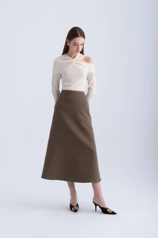 Edith A-line High Waist Twill Midi Skirt