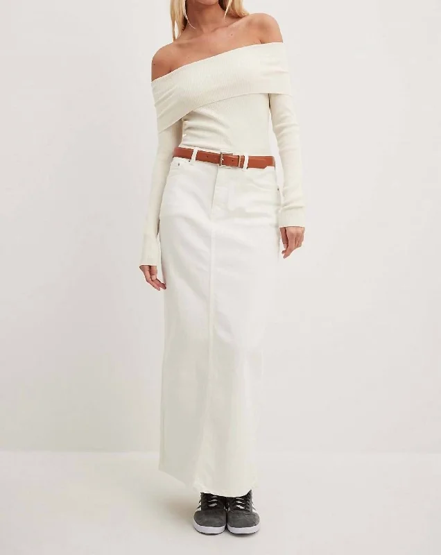 Long Denim Stretch Skirt In Offwhite