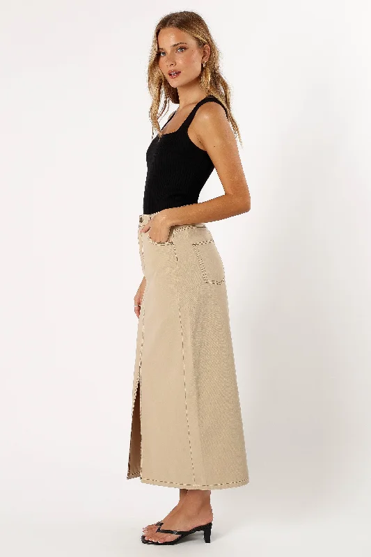 Mila Midi Denim Skirt - Beige