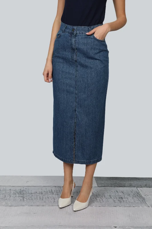 Long Dark Blue Denim Skirt