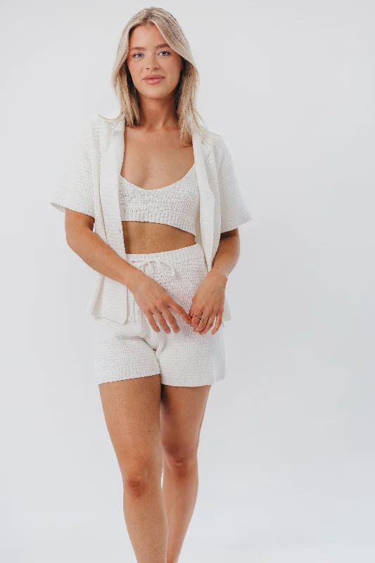 Alexis Cotton Waffle Shorts with Drawstring in White