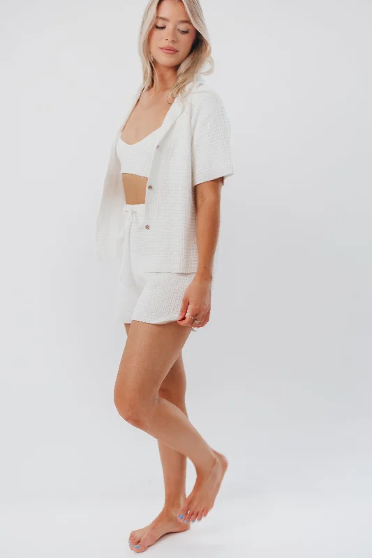 Alexis Cotton Waffle Shorts with Drawstring in White