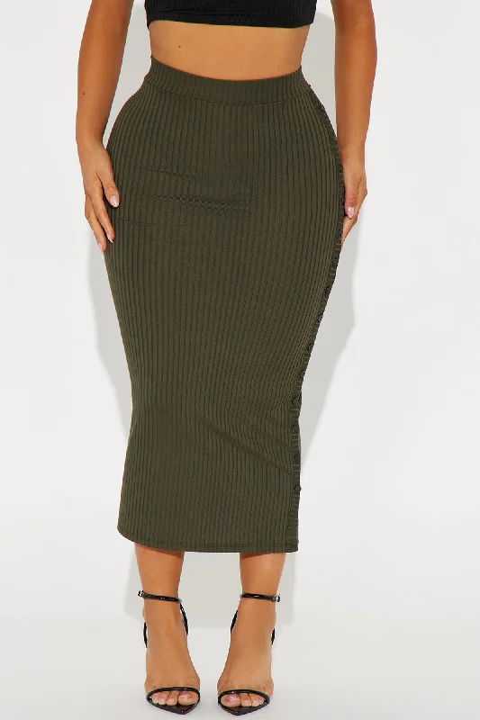 Olivia Ribbed Midi Skirt - Olive