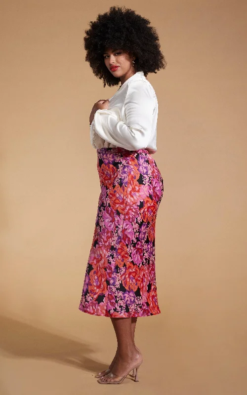 Renzo Skirt In Red & Lilac Floral - Extended Sizing