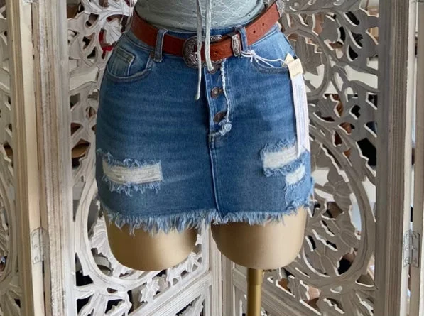 Ripped Denim Mini Skirt