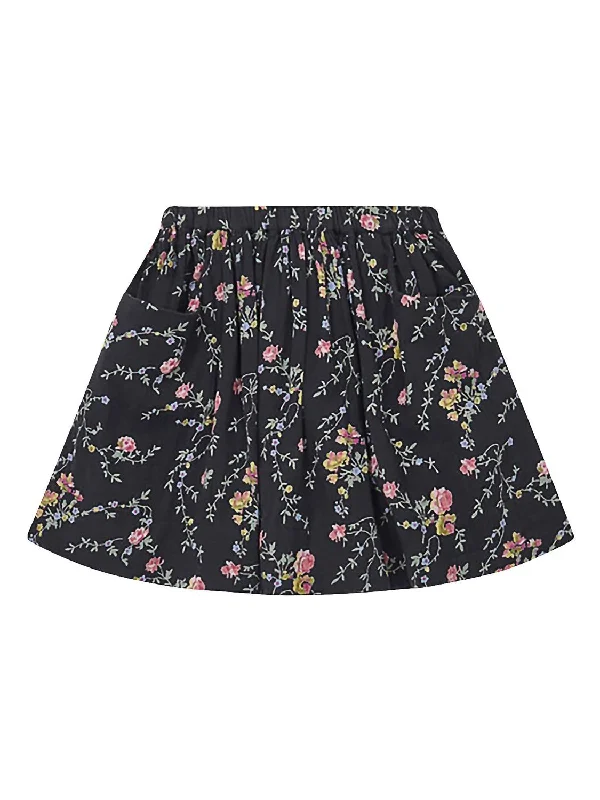 Romantic Print Gauze Skirt In Black