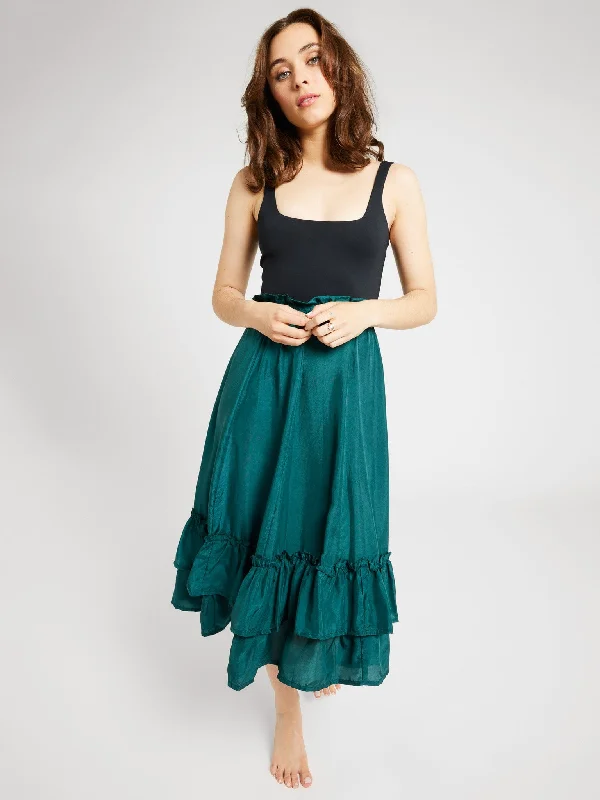 Rosalia Skirt in Emerald Silk