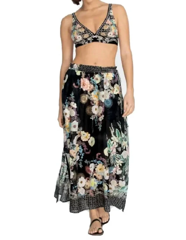 Side Tie Maxi Skirt In Multi