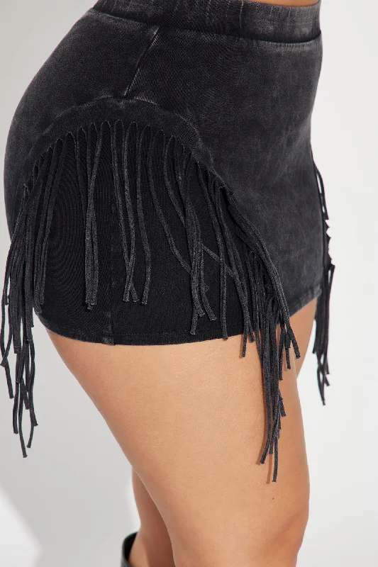 Sienna Fringe Mini Skirt - Black