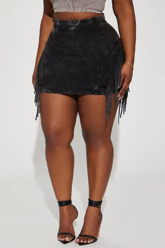 Sienna Fringe Mini Skirt - Black