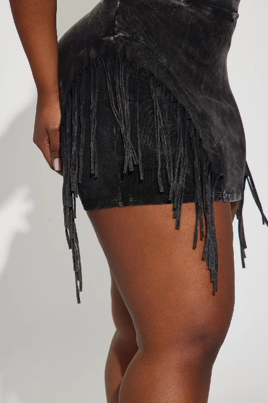 Sienna Fringe Mini Skirt - Black