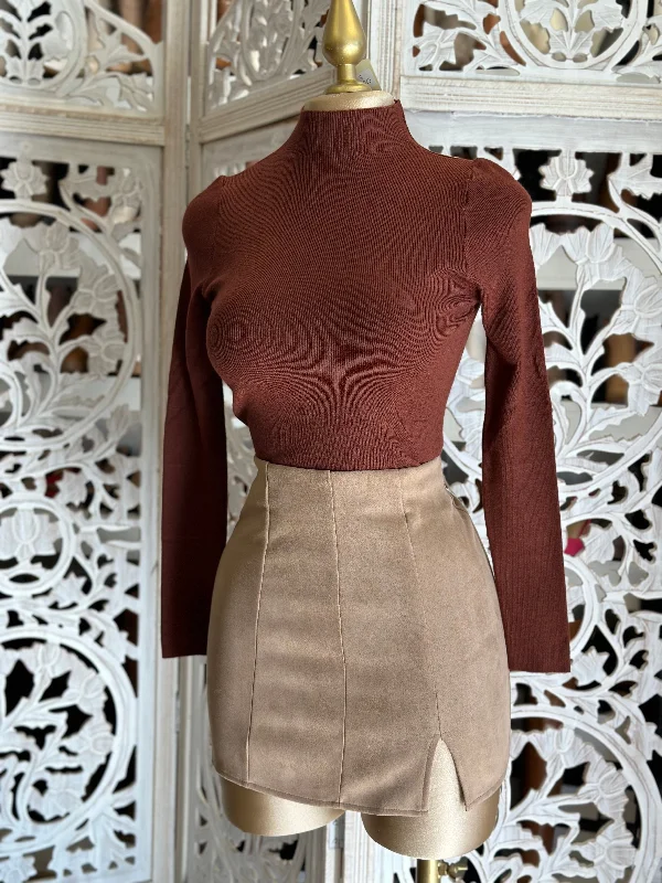 Tan Slit Suede Mini Skirt