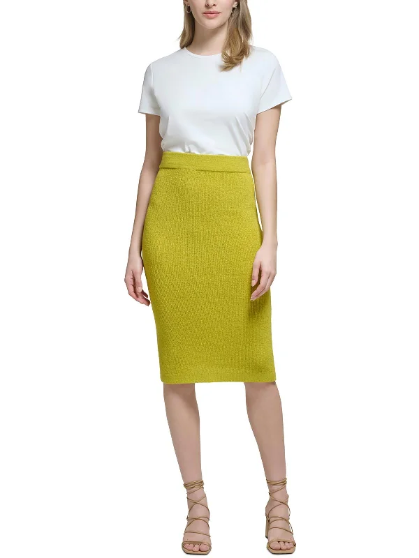 Womens Knit Knee Length Pencil Skirt